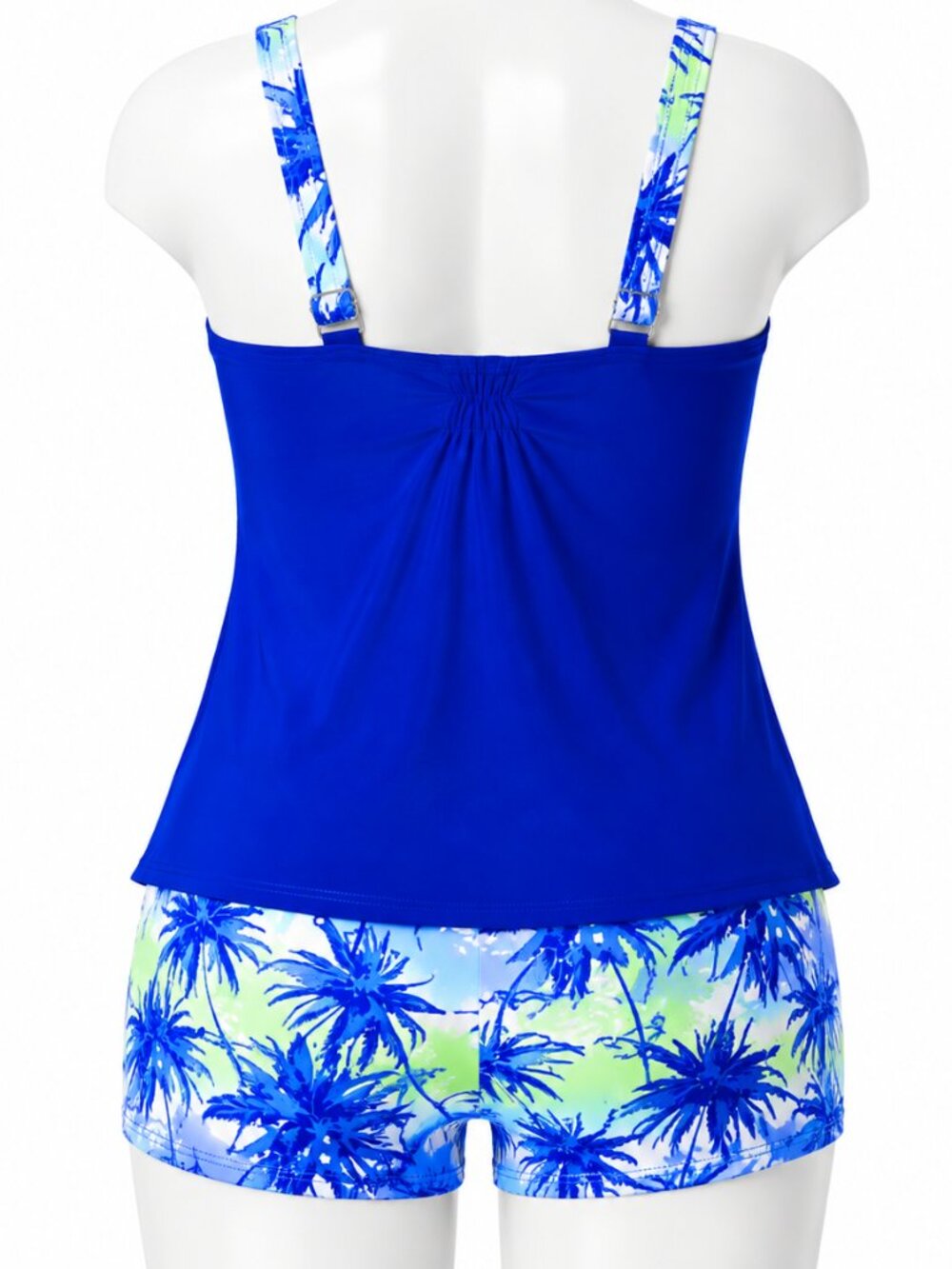 🆕XL Royal Blue Tankini Swimsuit Smocked V Neck Top & Swim Shorts NWOT - Picture 4 of 4
